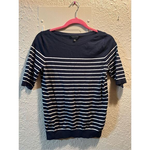 Banana Republic Stretch Cotton Boat Neck Navy & White Striped Woman’s Shirt Size - Picture 1 of 11